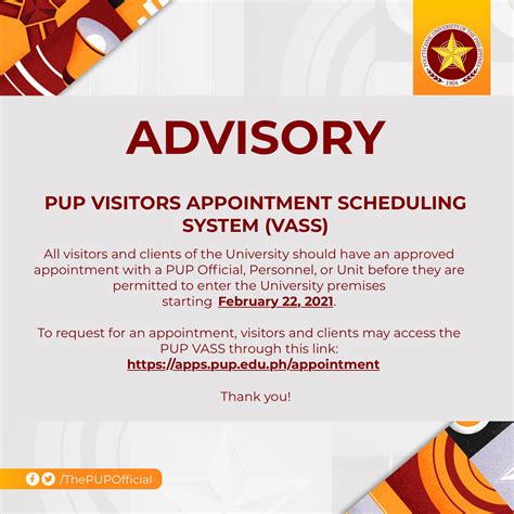 pup vass|PUP UNVEILS APPOINTMENT SCHEDULING .